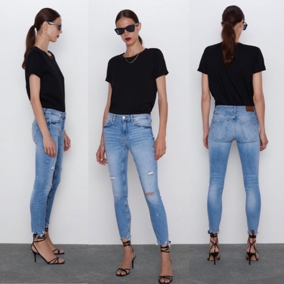 Zara The Multi Damages Skinny in Azure Blue Size 12 - Picture 5 of 14